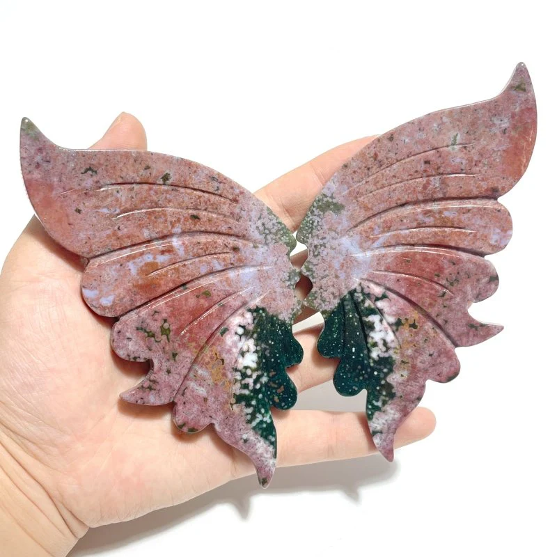 3 Pairs 8th Vein Ocean Jasper Butterfly Wing Carving With Stand #1 - Image 8