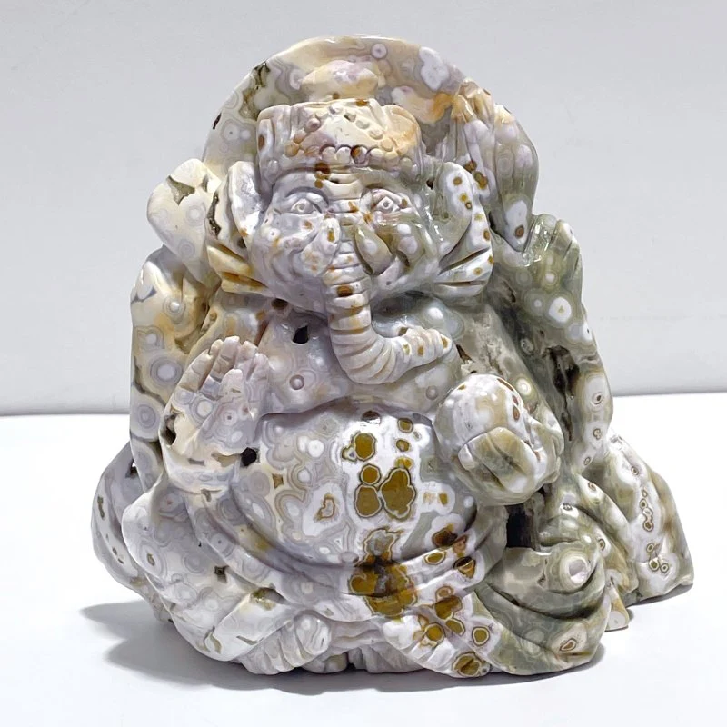 Beautiful 8th Vein Ocean Jasper Ganesha Carving