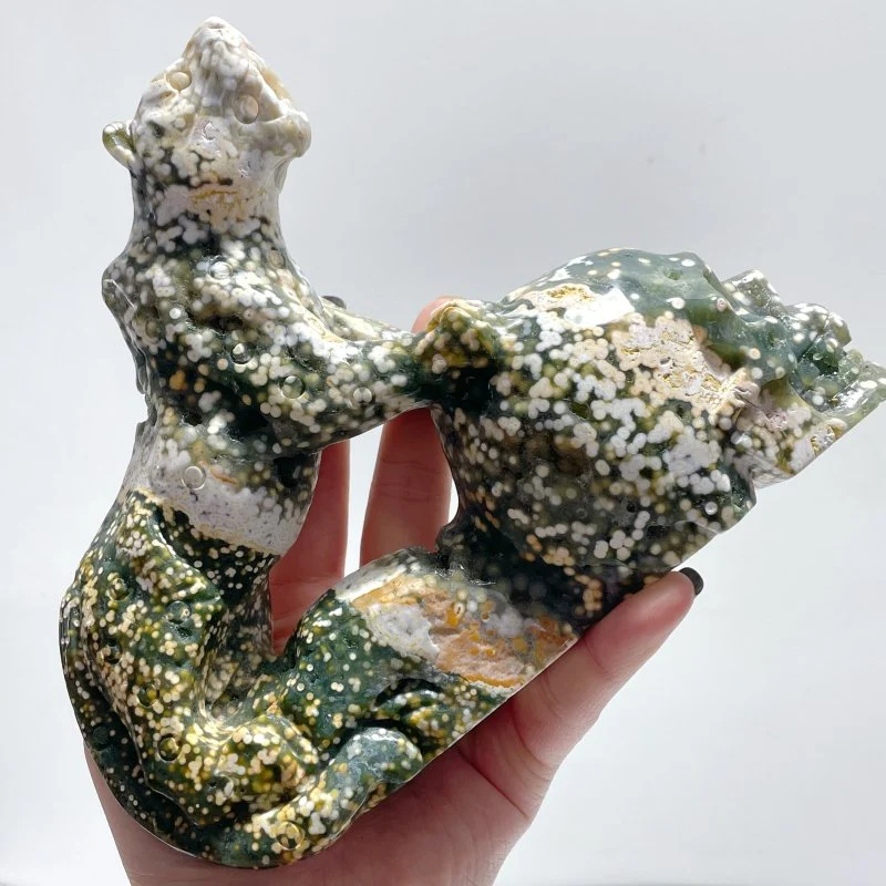 Beautiful 8th Vein Ocean Jasper Leopard Panther Skull Carving - Image 8