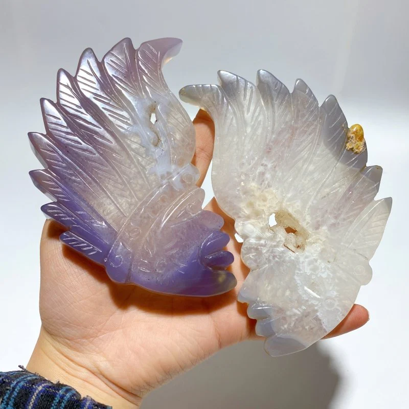 9 Pieces Geode Agate Druzy Indian Feathers Carving - Image 6