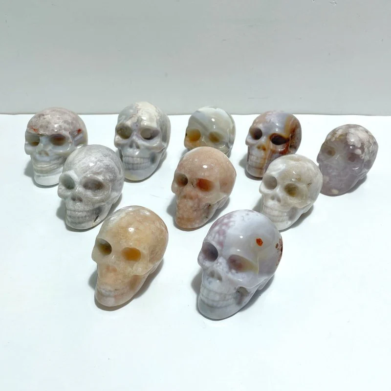 10 Pieces Sakura Flower Agate Skull Carving