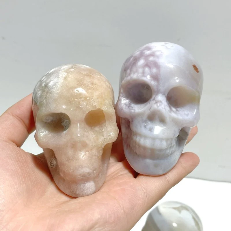 10 Pieces Sakura Flower Agate Skull Carving - Image 2