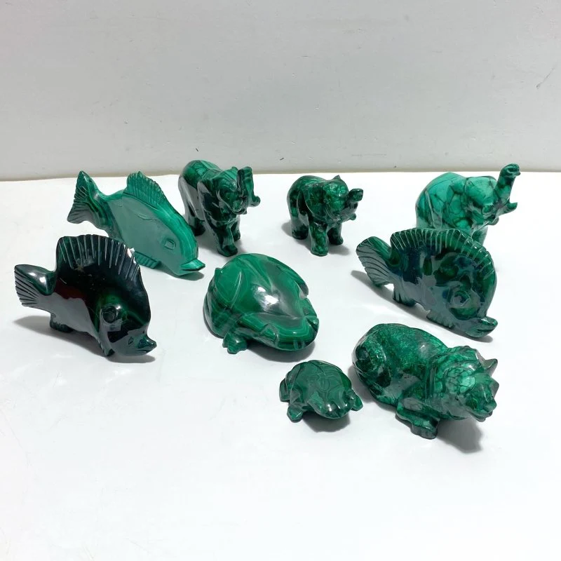 9 Pieces Malachite Mixed Animals Carving (With Crack)
