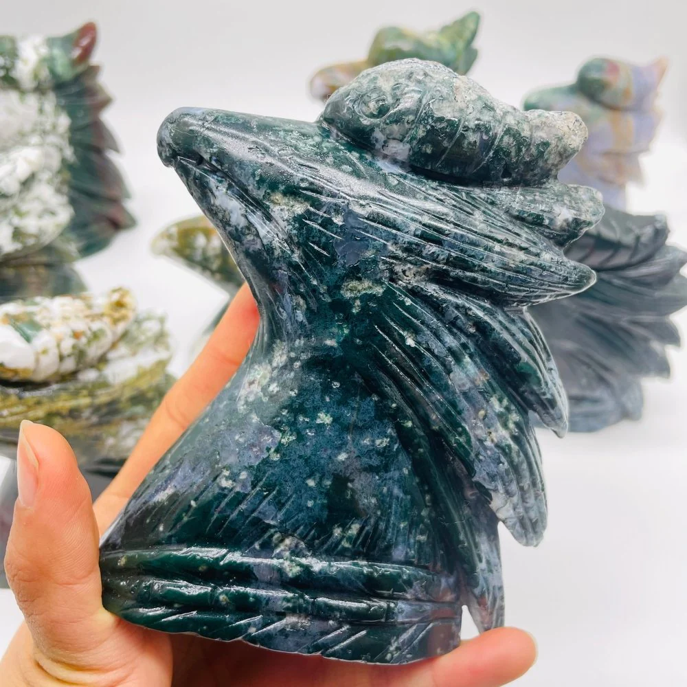9 Pieces Ocean Jasper Rhyticeros Undulatus Birds Carving - Image 3