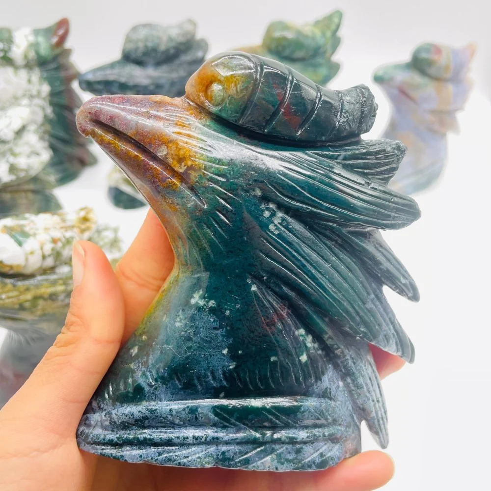 9 Pieces Ocean Jasper Rhyticeros Undulatus Birds Carving - Image 4