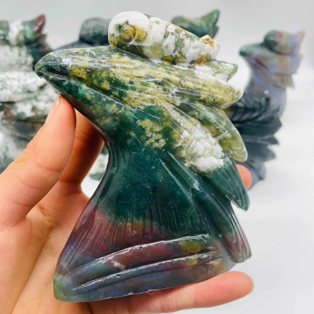 9 Pieces Ocean Jasper Rhyticeros Undulatus Birds Carving - Image 6