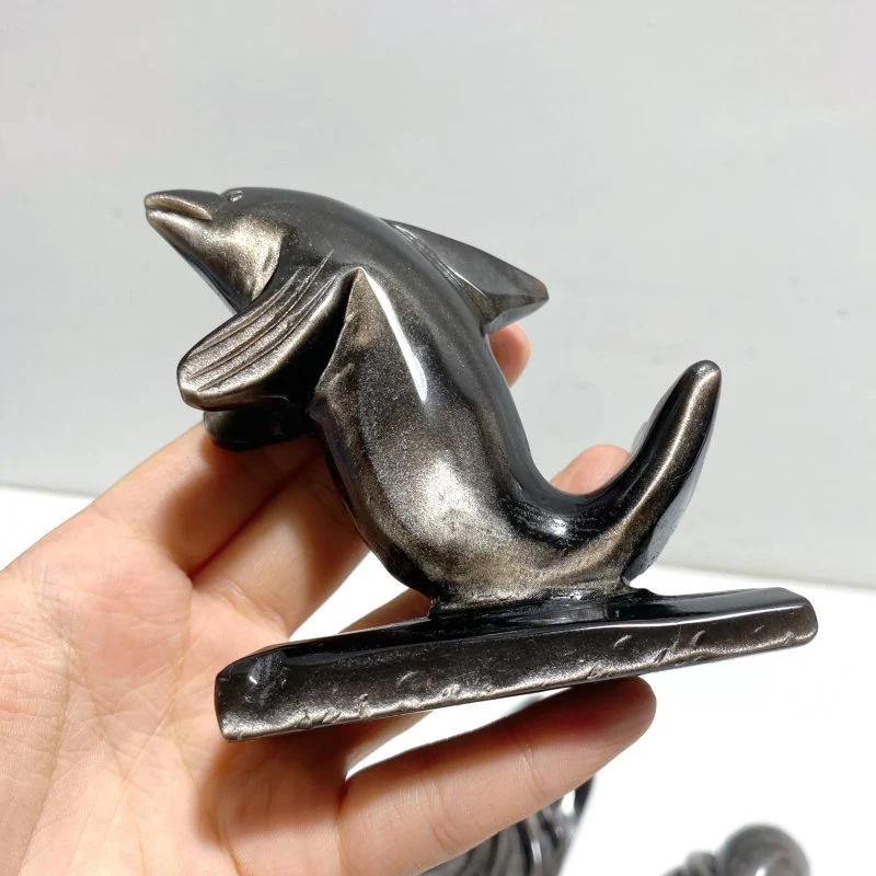 9 Pieces Silver Sheen Obsidian Sea Animals Carving - Image 2