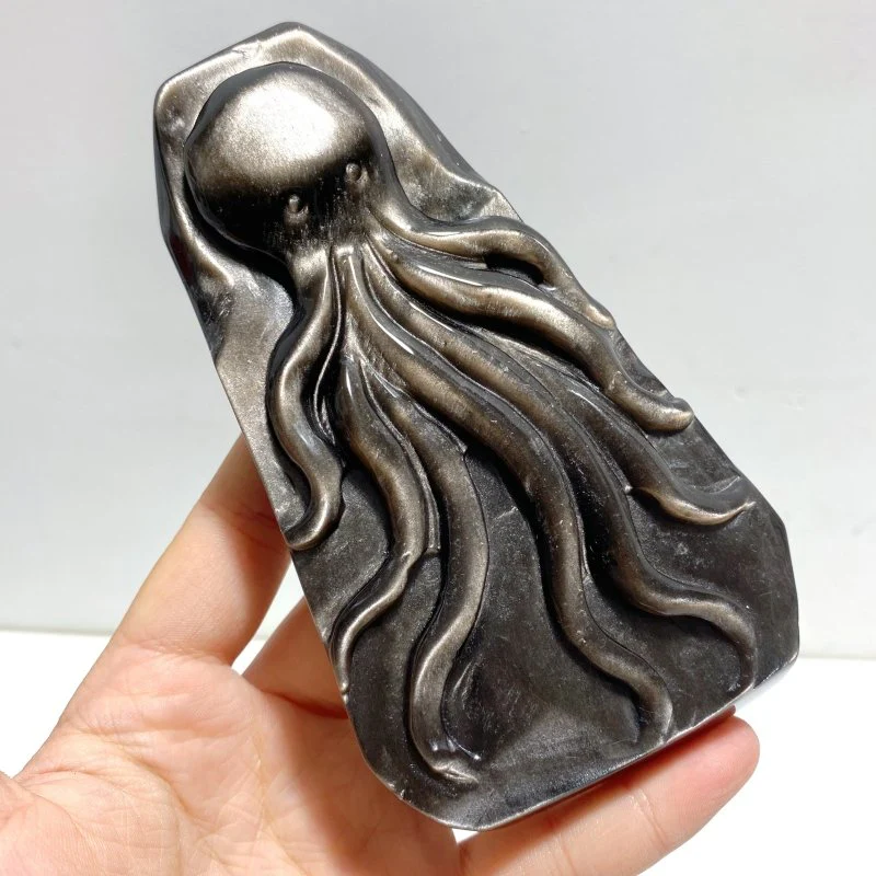 9 Pieces Silver Sheen Obsidian Sea Animals Carving - Image 5