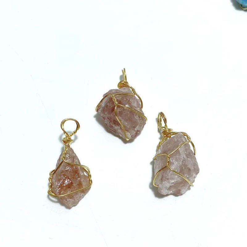 9 Types Raw Stone Crystal Pendants Wholesale Rose Quartz Chevron Amethyst Sunstone - Image 3