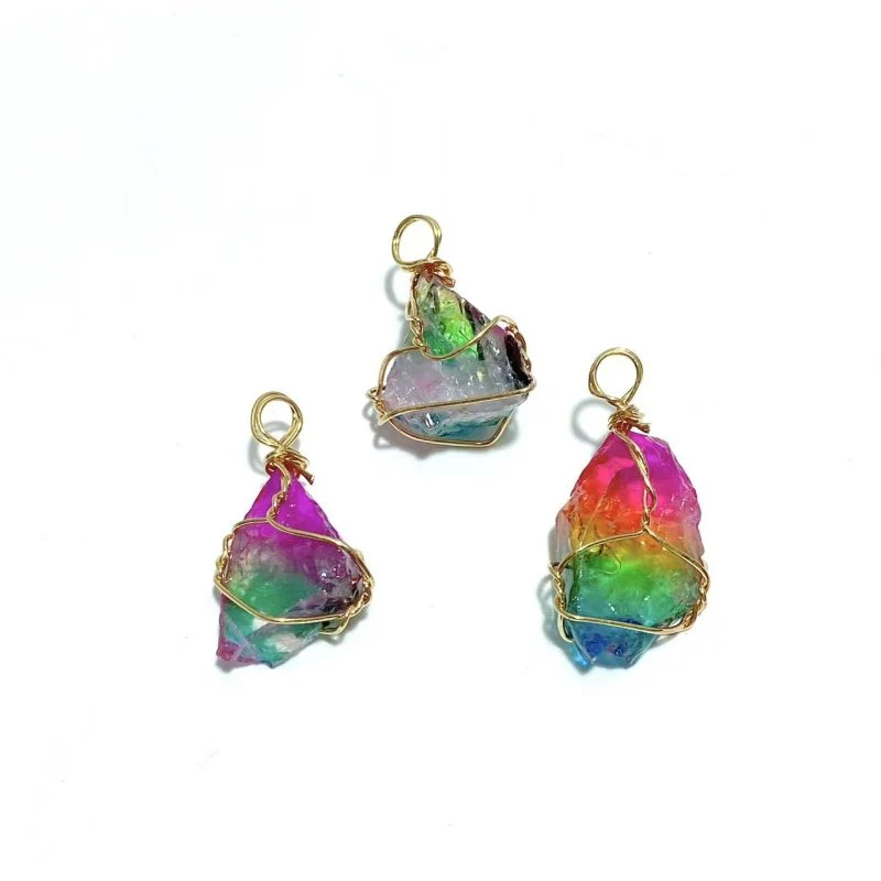9 Types Raw Stone Crystal Pendants Wholesale Rose Quartz Chevron Amethyst Sunstone - Image 7