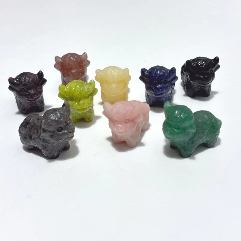9 Types Cute OX Calf Carving Wholesale Obsidian Pink Opal Green Aventurine
