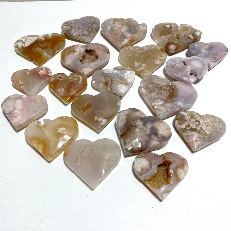 19 Pieces Geode Druzy Sakura Flower Agate Heart