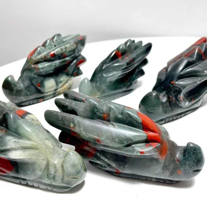 10 Pieces Africa Blood Stone Dragon Head Carving - Image 2