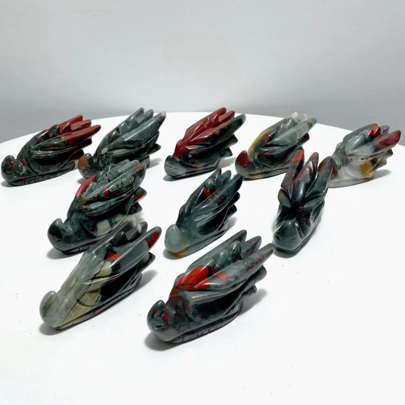 10 Pieces Africa Blood Stone Dragon Head Carving - Image 7