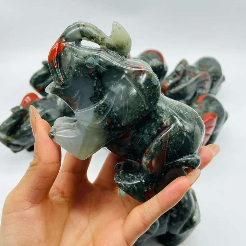 8 Pieces Africa Blood Stone Elephant Animal Carving - Image 2