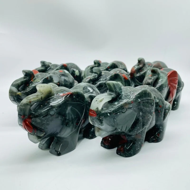 8 Pieces Africa Blood Stone Elephant Animal Carving - Image 3