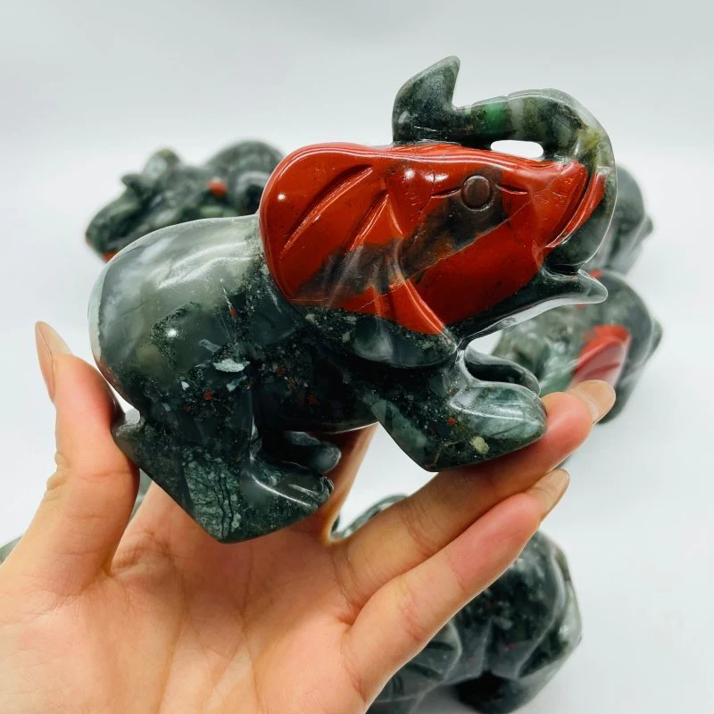 8 Pieces Africa Blood Stone Elephant Animal Carving - Image 4