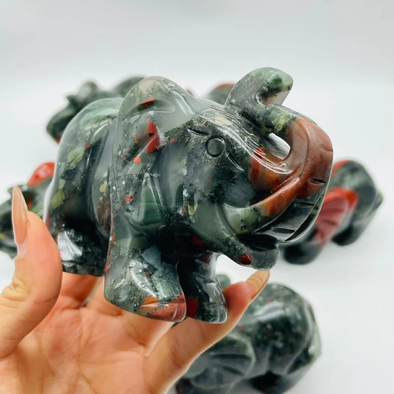 8 Pieces Africa Blood Stone Elephant Animal Carving - Image 5