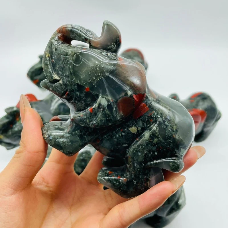 8 Pieces Africa Blood Stone Elephant Animal Carving - Image 6