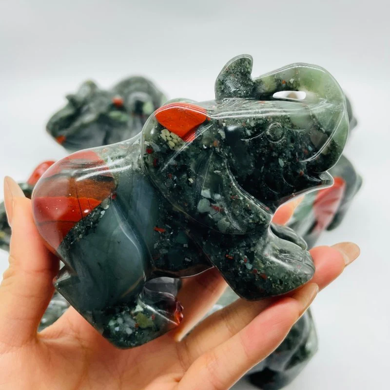 8 Pieces Africa Blood Stone Elephant Animal Carving - Image 7