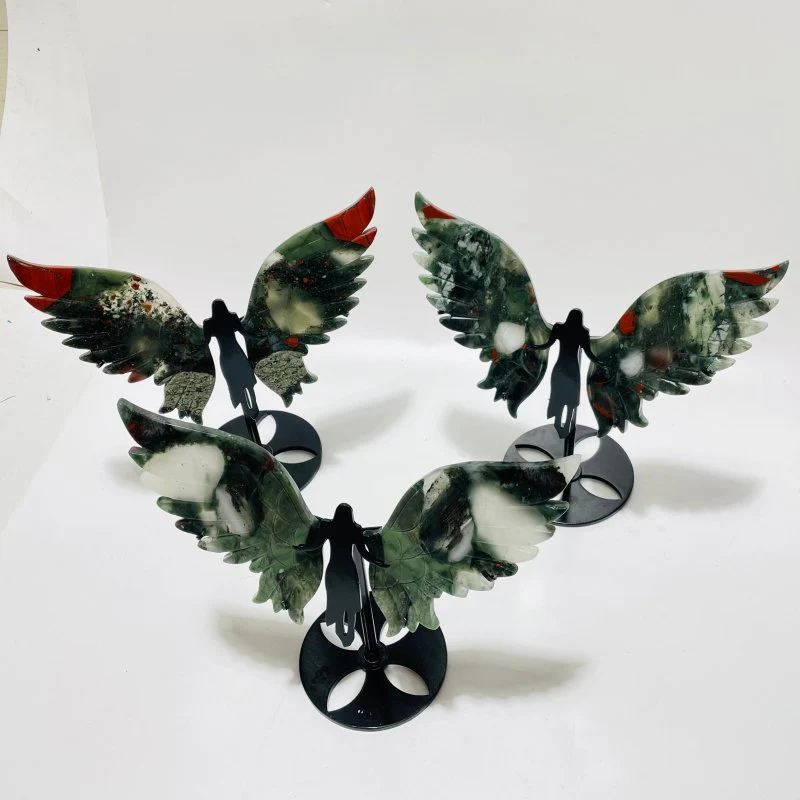 3 Pairs Africa Blood Stone Angel Wing With Stand - Image 4