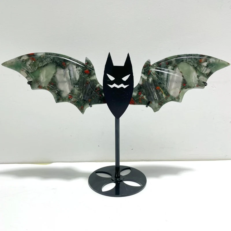 2 Pairs Africa Blood Stone Bat Wing Carving With Stand - Image 2