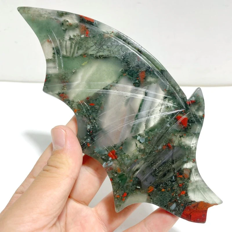 2 Pairs Africa Blood Stone Bat Wing Carving With Stand - Image 3