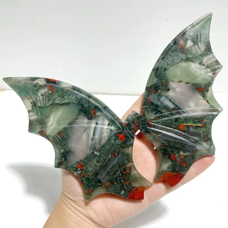 2 Pairs Africa Blood Stone Bat Wing Carving With Stand - Image 4