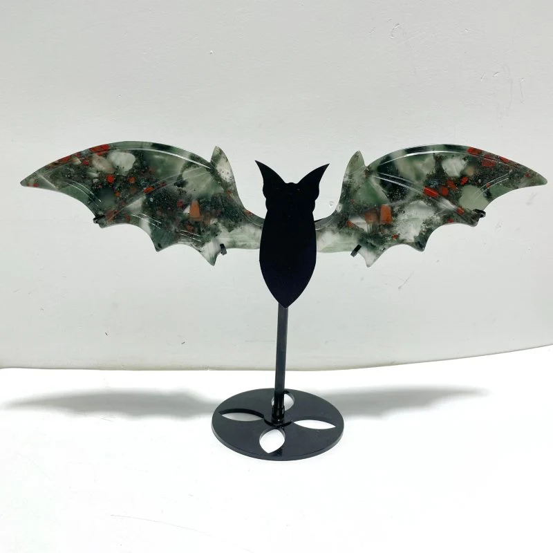 2 Pairs Africa Blood Stone Bat Wing Carving With Stand - Image 5