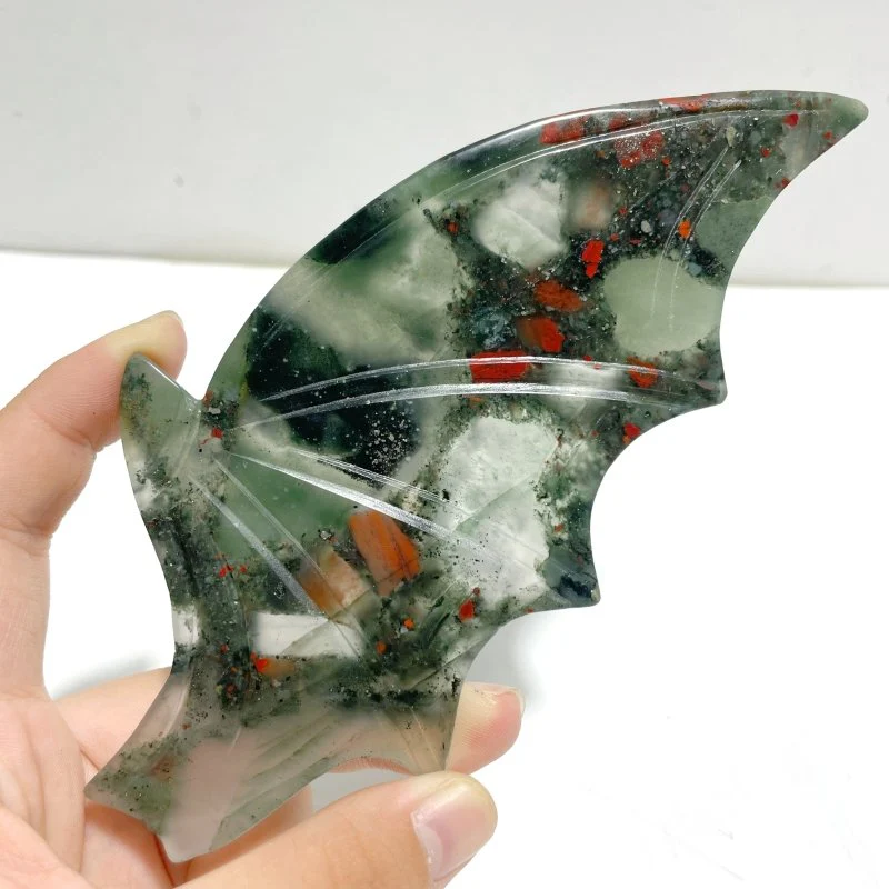 2 Pairs Africa Blood Stone Bat Wing Carving With Stand - Image 6