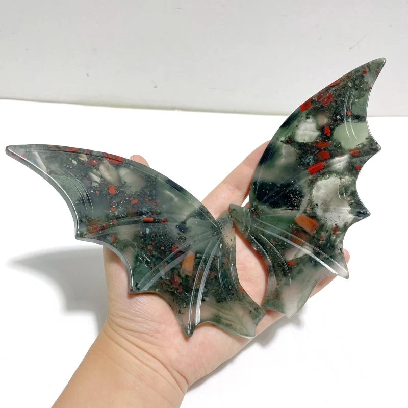 2 Pairs Africa Blood Stone Bat Wing Carving With Stand - Image 7