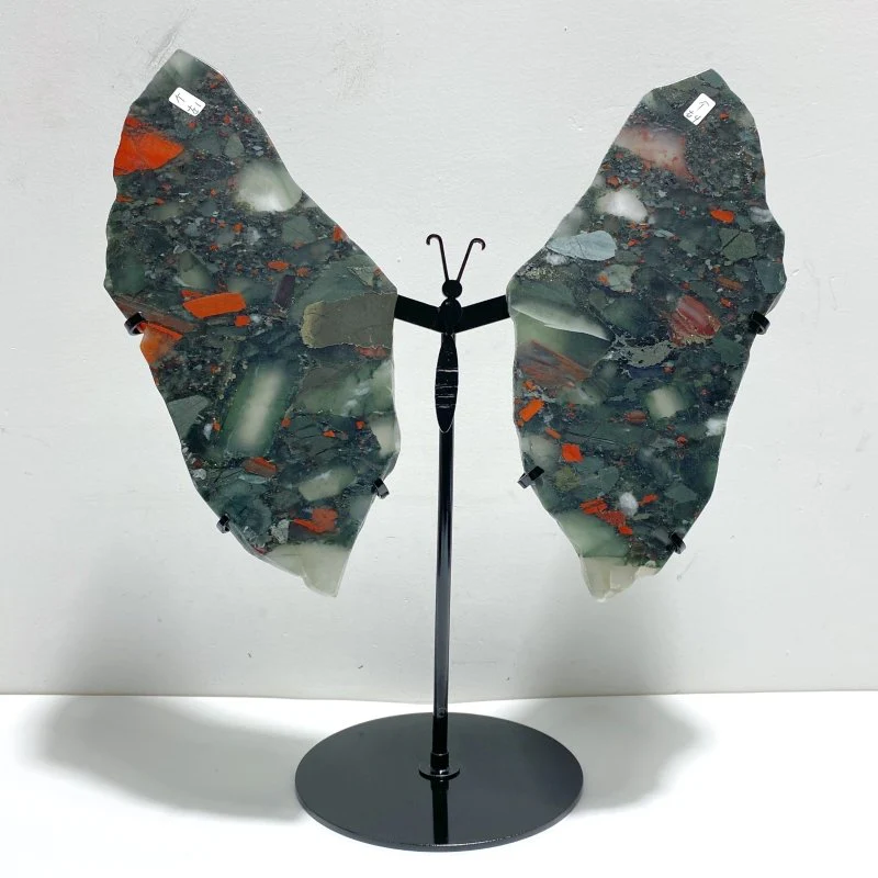 2 Pairs Africa Blood Stone Butterfly Wing Carving With Stand - Image 2