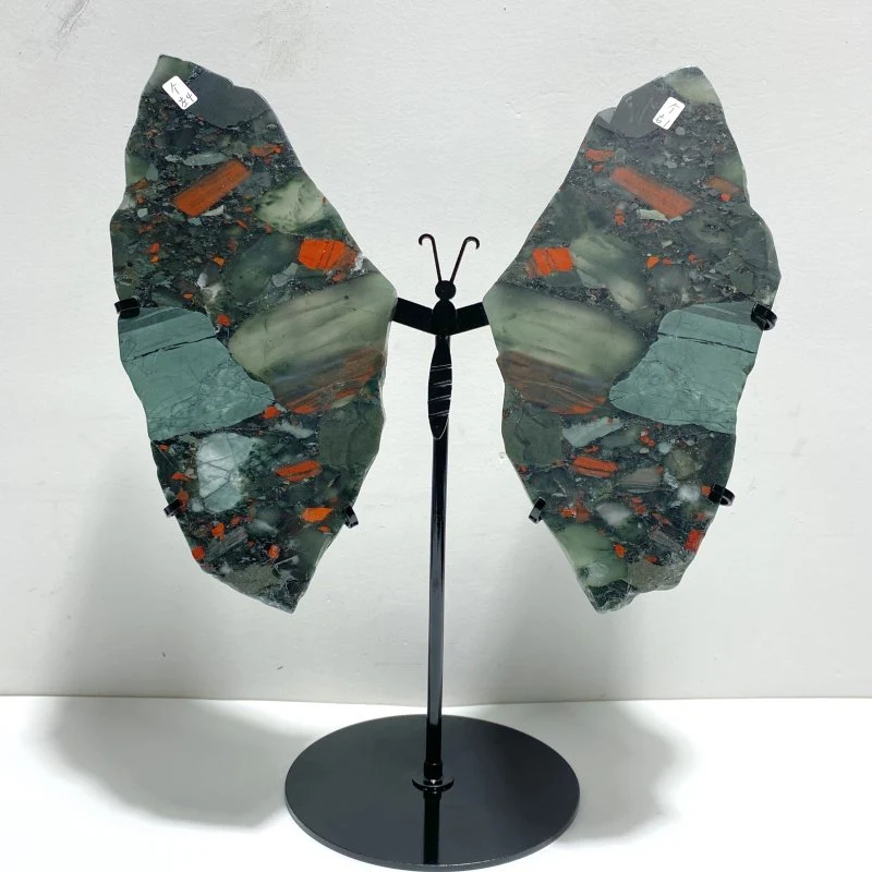 2 Pairs Africa Blood Stone Butterfly Wing Carving With Stand - Image 4