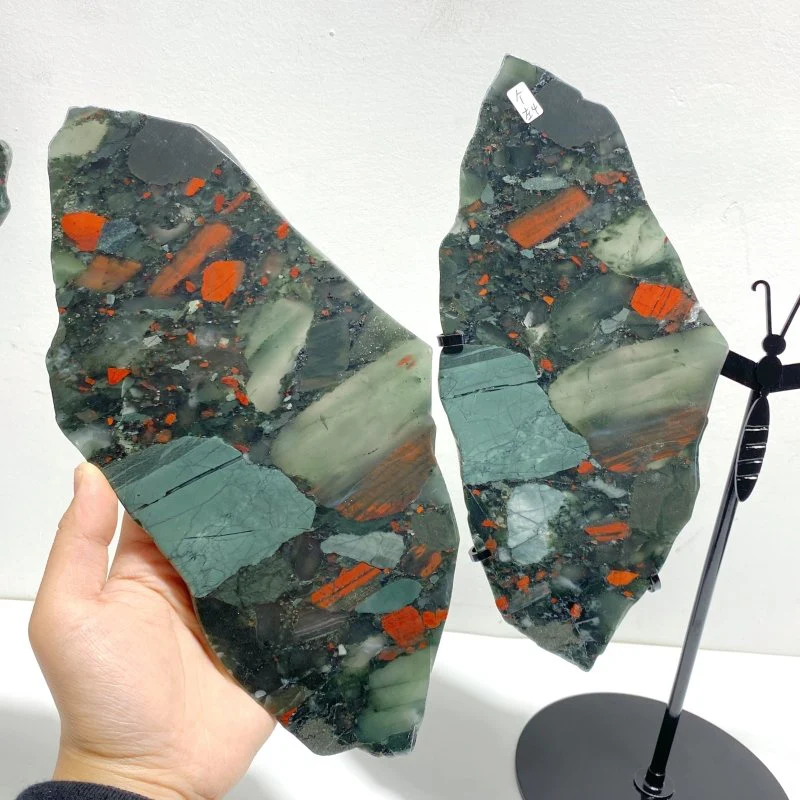2 Pairs Africa Blood Stone Butterfly Wing Carving With Stand - Image 6