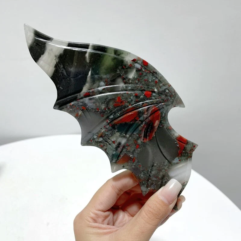 Africa Blood Stone Demon And Angel Wing Carving With Stand - Image 2