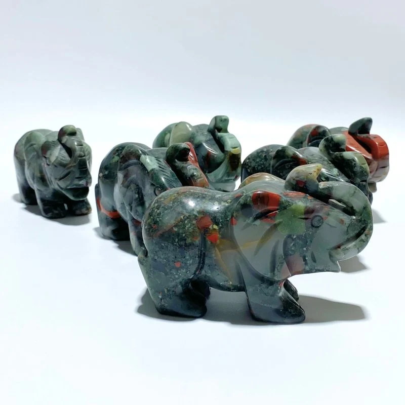 6 Pieces Africa Blood Stone Elephant Carving