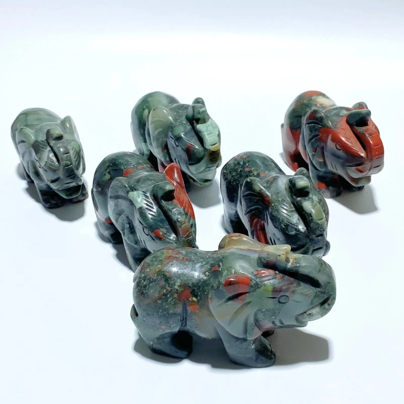 6 Pieces Africa Blood Stone Elephant Carving - Image 2