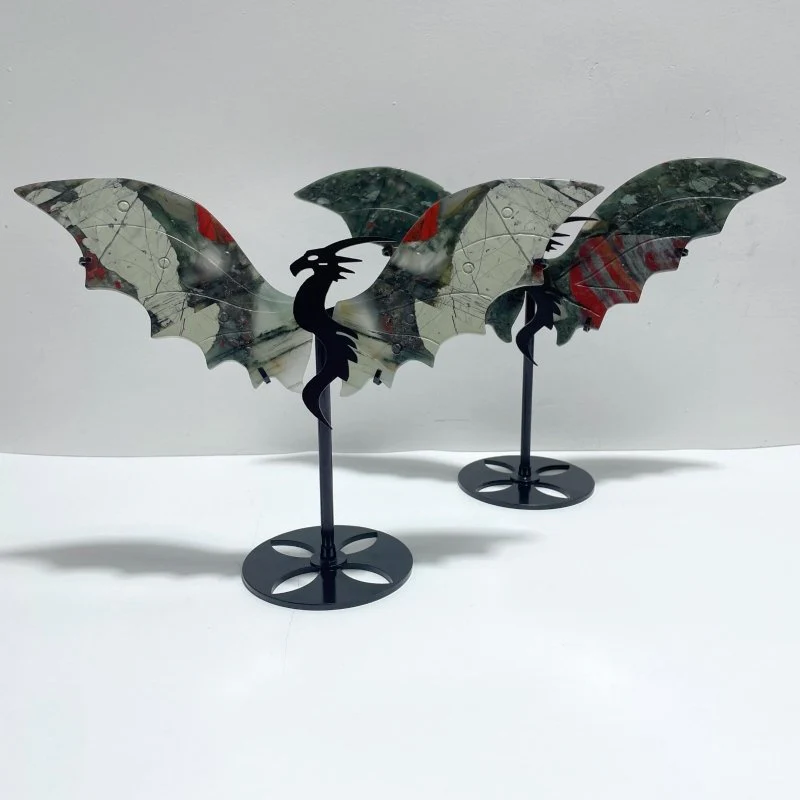 2 Pairs Africa Blood Stone Flying Dragon Wing With Stand