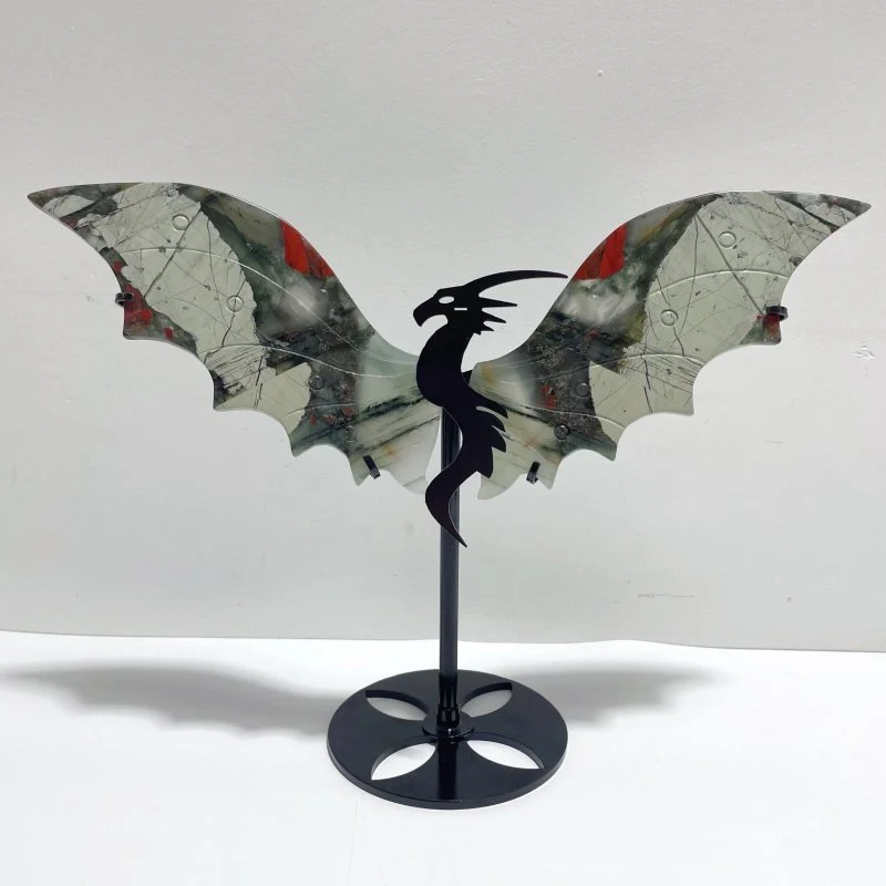 2 Pairs Africa Blood Stone Flying Dragon Wing With Stand - Image 4