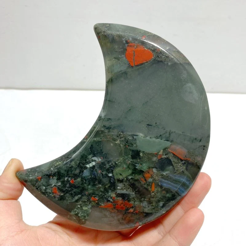 5 Pieces Large Africa Blood Stone Moon Carving With Stand - Image 2