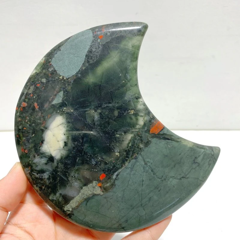 5 Pieces Large Africa Blood Stone Moon Carving With Stand - Image 3