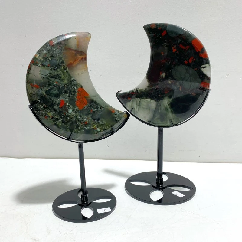 5 Pieces Large Africa Blood Stone Moon Carving With Stand - Image 4