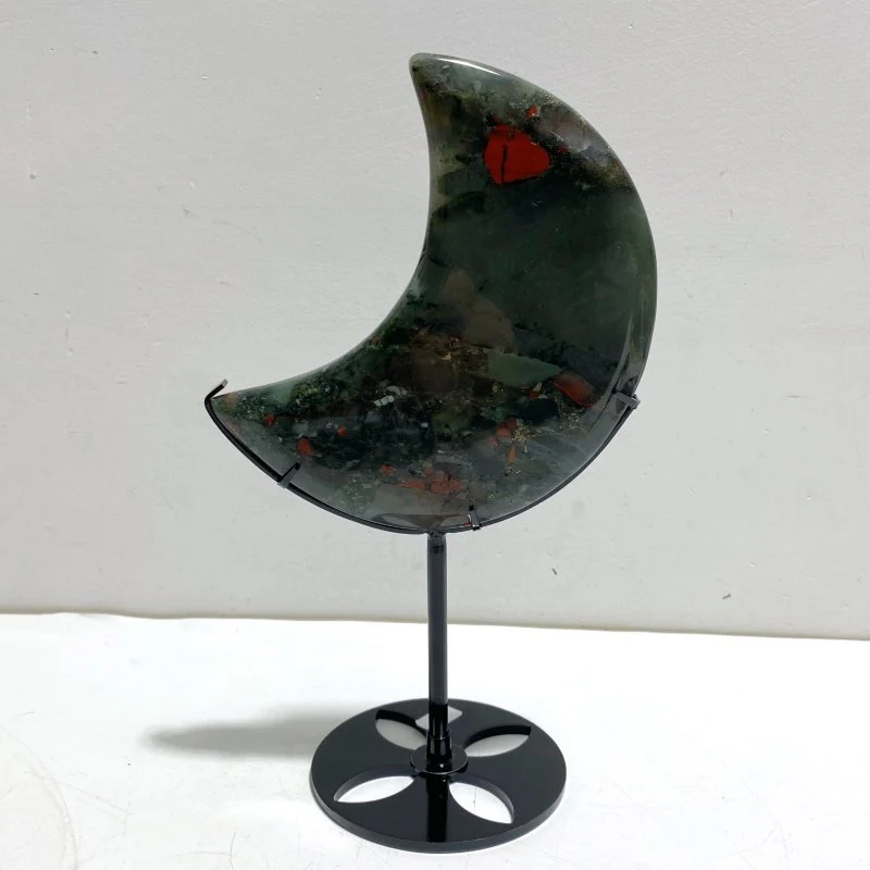 5 Pieces Large Africa Blood Stone Moon Carving With Stand - Image 6