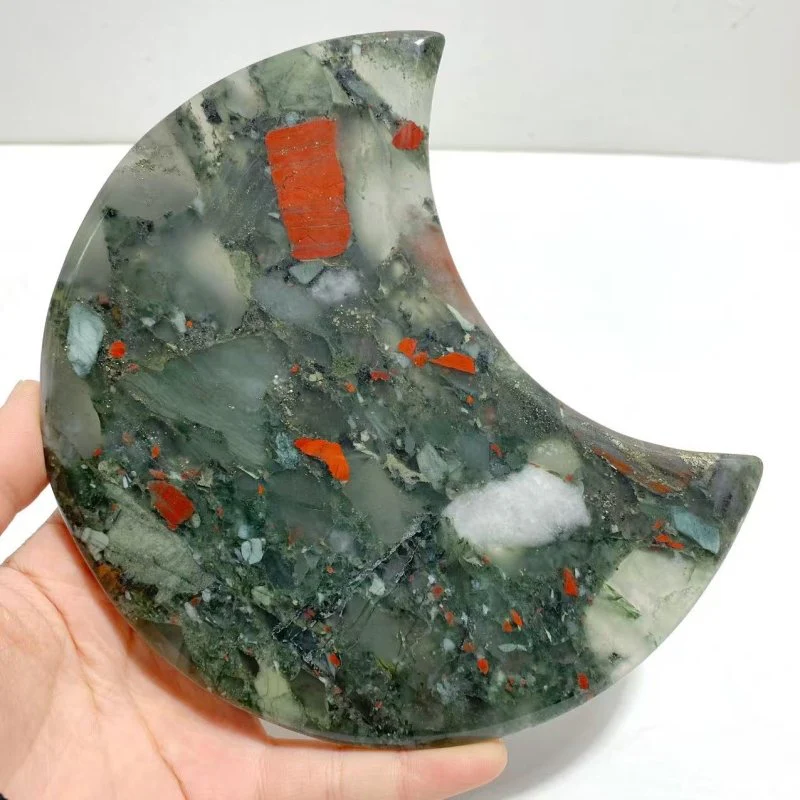 5 Pieces Africa Blood Stone Moon Carving With Stand - Image 2