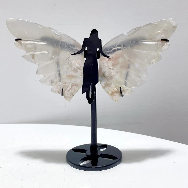 3 Pairs Agate Angel Wing Carving With Stand - Image 2