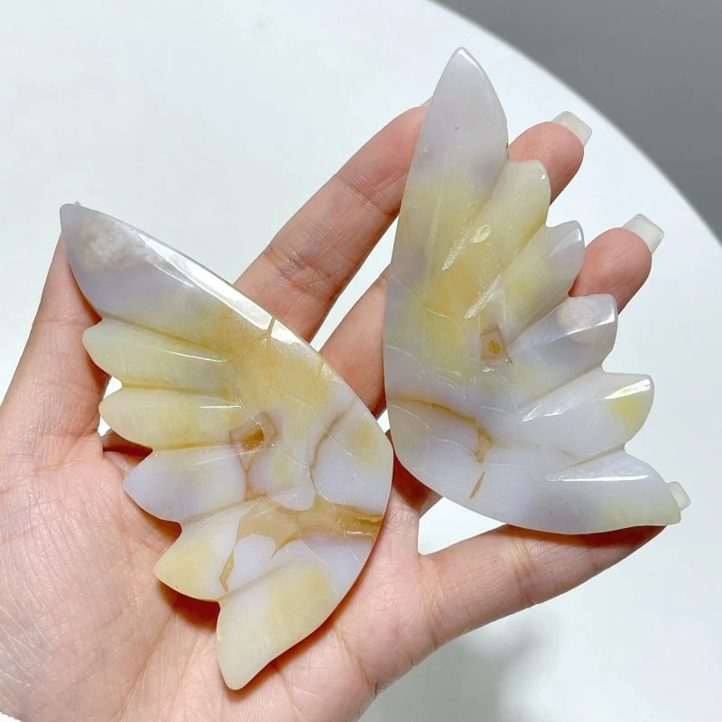 3 Pairs Agate Angel Wing Carving With Stand - Image 4