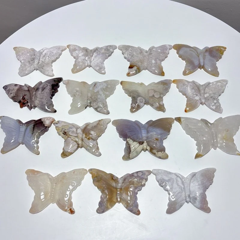 15 Pieces Beautiful Agate Butterfly Carving