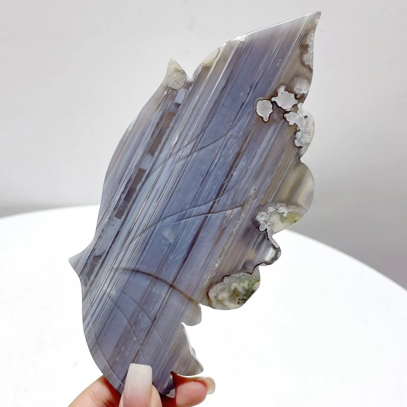 2 Pairs Stripe Agate Symmetry Butterfly Carving With Stand - Image 4