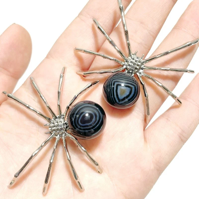 Black Agate Sphere Spider Ornament Handmade Alloy Spider Wholesale - Image 2