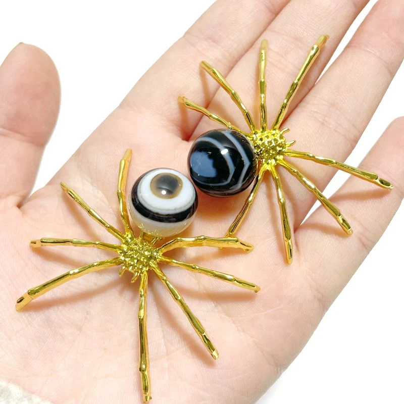 Black Agate Sphere Spider Ornament Handmade Alloy Spider Wholesale - Image 3
